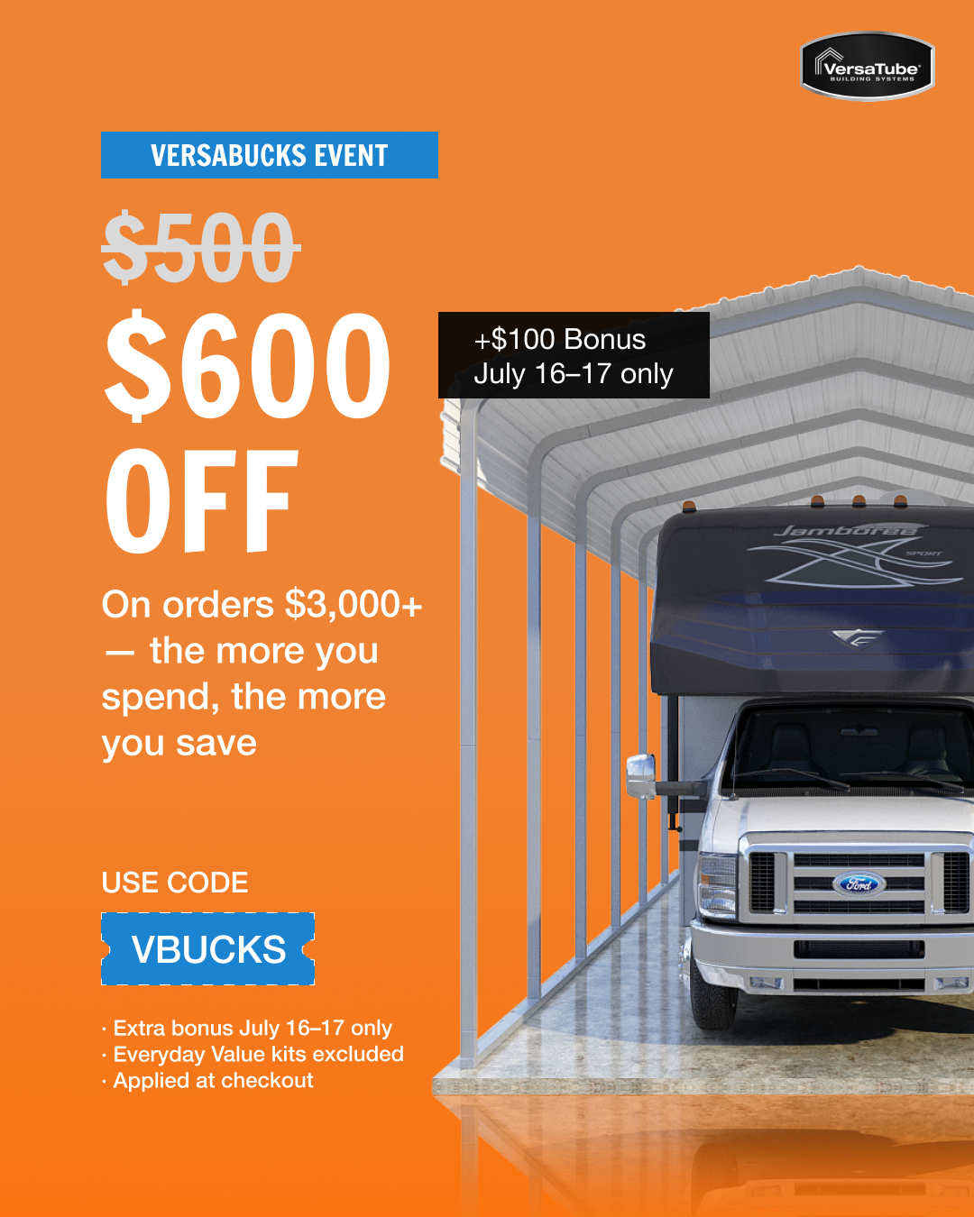 VersaBucks Boost 1 Budget carport ad