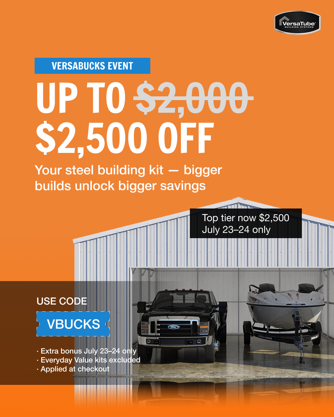 VersaBucks Boost 2 High-End garage ad